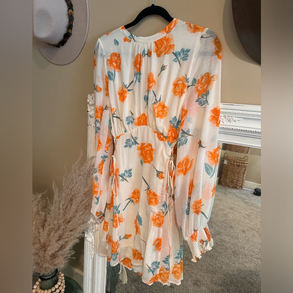 Free People Floral Mini Dress in Orange and Blue